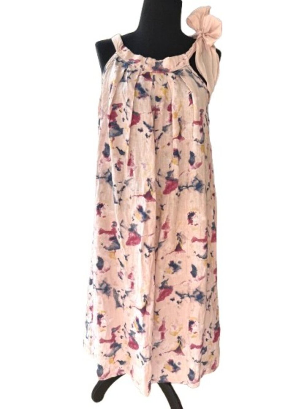Bellambra 100% Linen Halter Dress Made In Italy Pink Multicolor Size M